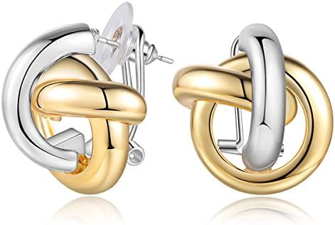 Gold and Silver Two Tone Earrings Twisted Celtic Knot Stud Earrings for Wowen, Fashion Statement Jewelry