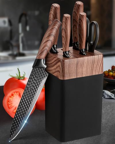 Knife Block Set, 7-Piece Sharp Knife Set with Block, German Blades Made of High-Quality Stainless Steel and Ergonomic Handles, Professional Kitchen Knife Set for Home Use (Non-Wood)