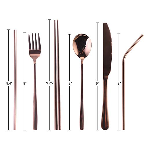 7 Pieces Portable Flatware Set, Healthy Stainless Steel Cutlery Set Silverware Set Travel Utensils Set with Fork Spoon Chopsticks Straws for Travel Camping Office School - Dishwasher Safe&Eco-Friendly