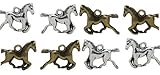 40 PC Horse Charm Pendants Silver & Bronze Tone 20x16mm, Equestrian Jewelry Making DIY