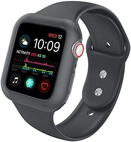 Ksaier Compatible with Apple Watch Band 40mm 44mm with Case, Shock-Resistant Protective Case with Soft Silicone Sport Strap, Compatible Apple Watch Series 4 Sport Edition