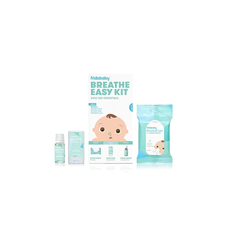 Frida Baby Breathe Easy Kit Sick Day Essentials – Natural Vapor Wipes, Organic Vapor Rub + Organic Vapor Drops, White