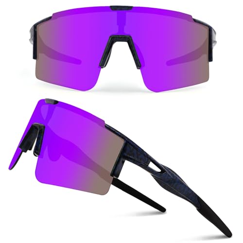 Duduking Sonnenbrille Fahrradbrille Herren Damen,Wassertransferdruck Sportbrillen Radsport Brillen Für Outdoorsport Radfahren Laufen Golf Uv 400 Schutz Baseball Brille (Wassertransfer Lila)