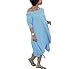 Women Plus Size Vintage Off Shoulder Long Sleeve Irregular Hem Midi Dress Blue 2XL
