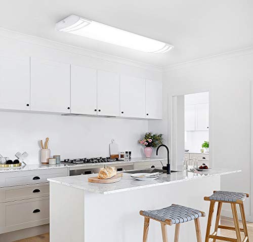 4FT LED Wraparound 50W 5600lm Linear Light Fixture Flush Mount, 4000K, 1-10V Dimmable, 4 Foot LED Kitchen Lighting Fixtures Ceiling for Craft Room, Laundry, Fluorescent Replacement