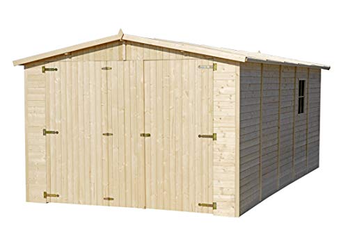 TIMBELA M101 Holzgarage - Abstellraum mit Fenstern - H222x516x324 cm/15 m² Shiplap-Schuppen aus Naturholz - Gartenwerkstatt - Auto- und Geräteschuppen – Bild 6