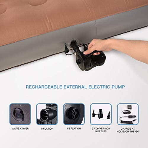 TOPELEK Air Mattresses, Inflatable Airbed with Rechargeable Electric Pump, Pongee Fabrics & Thicken PVC, Easy Setup, 2 Independent Flocked Inflatable Pillows, Queen Size, Storage Bag, Brown - Thumbnail 5