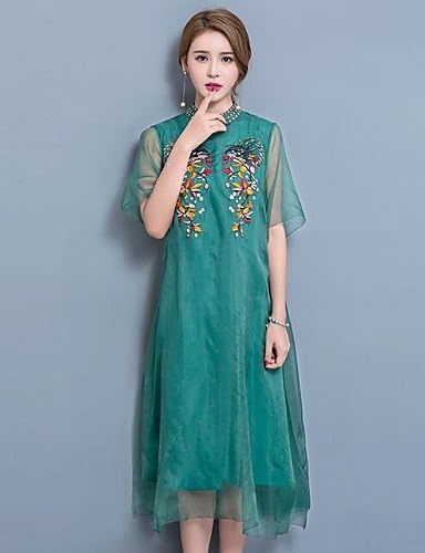 AMEA Women's Date Vintage Shift Dress,Embroidered Stand Midi Half Sleeve Silk Summer Mid Rise Inelastic Medium , 2xl
