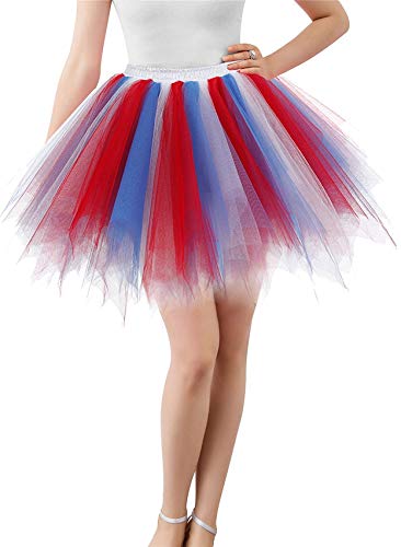 MizHome Womens Red&Blue Tutu Skirt Layered Tulle Skirt Adult Halloween Costumes