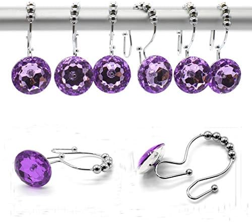 FINROS Decorative Shower Curtain Hooks, 12 Pcs Acrylic Double Glide Shower Curtain Hooks for Bathroom and Living Room (Purple)