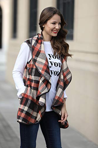 Imysty Womens Vest Sleeveless Plaid Open Front Lapel Cardigan Jackets with Pockets