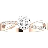 Houston Diamond District 1.08 Carat LAB GROWN DIAMOND Elegant Twisting Split Shank Round Cut Diamond Engagement Ring (D-E Color VS1-VS2 Clarity 1 Ct Center) 14K Rose Gold Size-8
