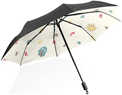 THUNANA bird pattern 3 Folds Windproof Anti-UV Umbrella，Repel Windproof Travel Umbrella with Teflon Coating