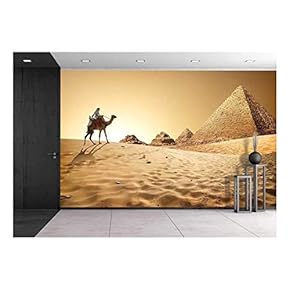 Bedouin on Camel Near Pyramids in Desert - Removable Wall Mural | Self-Adhesive Large Wallpaper - 66x96 inches