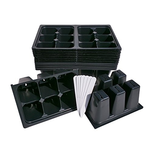 New, Thicker Design! 360 Deep Jumbo Cells Seedling Starter Trays for Seed Germination +10 Plant Labels (60, 6-cell Jumbo Trays) 606 Pattern