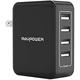 Wall Charger RAVPower 40W 4-Port USB Plug Charger 8A Charging Station for Smartphone, Tablet, External Battery Pack and Bluetooth Speaker - Black