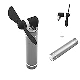 USB Fan, FanTEK 2 in 1 Two Ports USB A 2.0/ Micro USB OTG Mini Fan and 1pcs 2600mAh Silver Lipstick-Sized Portable Handheld Charger Battery Back-up Power Bank with Flashlight for Cellphone (Black)