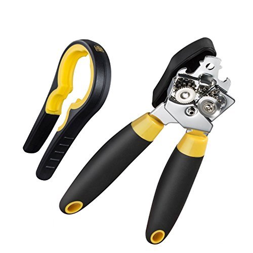 Zestkit Can Opener with Bottle Jar Opener , Smooth Edge Side Cut Butterfly Tin Opener with Sharp Cutting Wheel Ergonomic Anti Slip Grips Handle, Stainless Steel