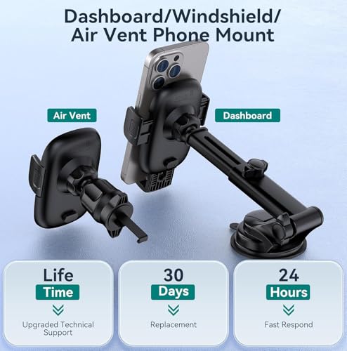 Phone Holders for Your Car [Ultra-Durable Suction] Cell Phone Car Mount for Dashboard Windshield Air Vent Universal Automotive Accessories Car Mount Cradles Fit for iPhone Android Smartphones