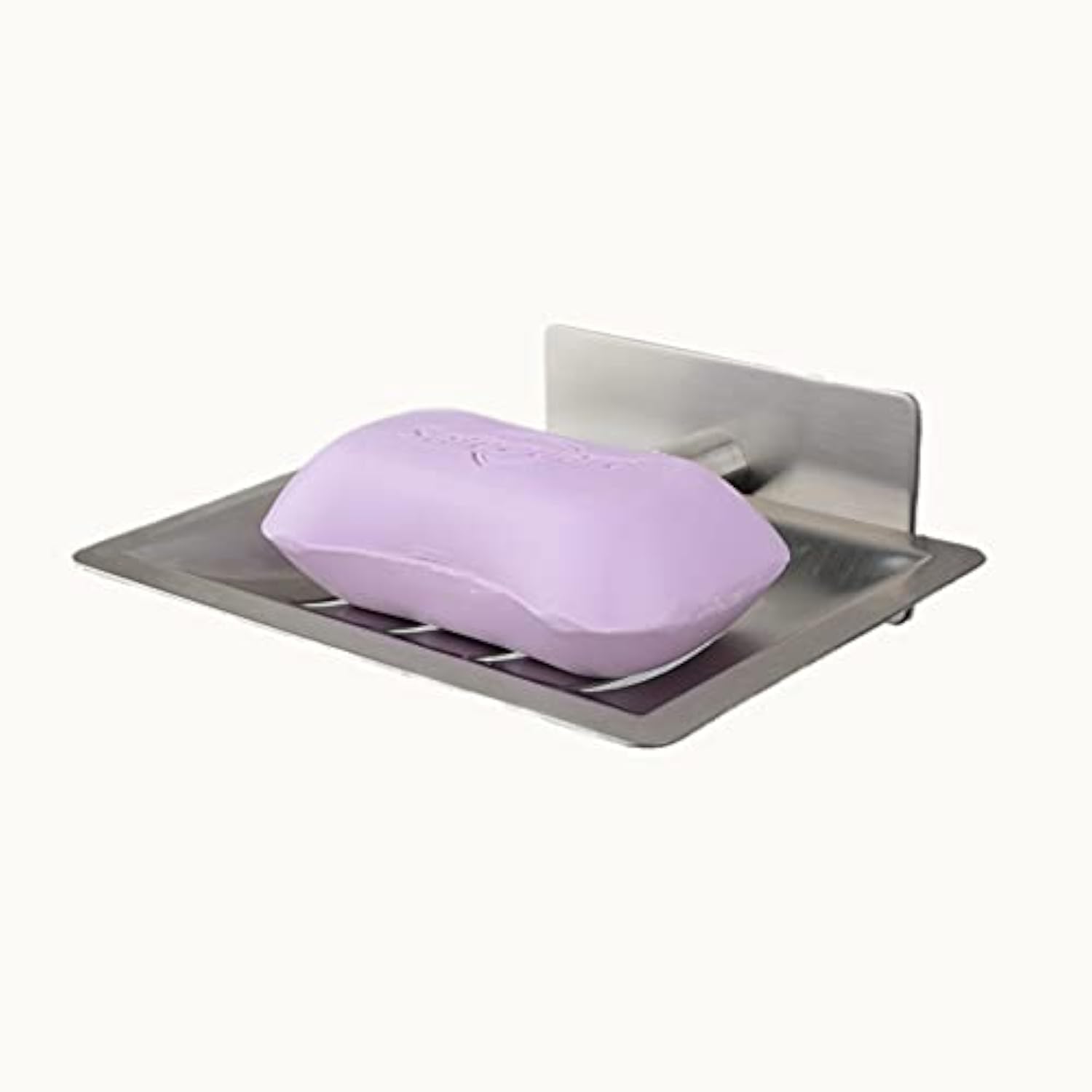 Soap Dish for Soap Bars, Stainless Steel Small Soap Holder, Self-Adhesive Quick-Draining Soap Storage Bathroom Accessories, Matte Silver 13.7 x 12 cm