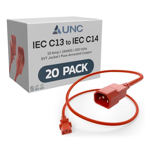 20 Pack UNC 5.5ft PDU Power Cable C13 to C14 10Amp
