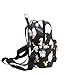 Women Girls Floral Printing PU Leather Shoulder Bag Backpack (Black)