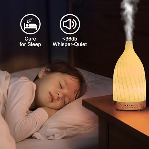 Ceramic Essential Oil Diffuser Humidifier, GuKKK Silent Ultrasonic Aromatherapy Humidifier, with Timers and 7 LED Colors, for Home Office Bedroom (100ml)