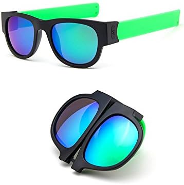 Flee Slap Folding Sunglasses Fashion Sunglasses for Driving Action Sports (Green , Green-Siliver)