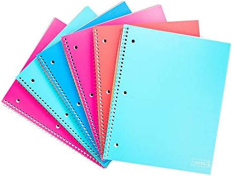 College Ruled 8 x 10.5” Spiral Notebook Set – Bulk 6-Pack of 1 Subject Notebooks, Variety of Cute Designs – 100 Perforated 3-Hole Punched Sheets, For School, Office & Home