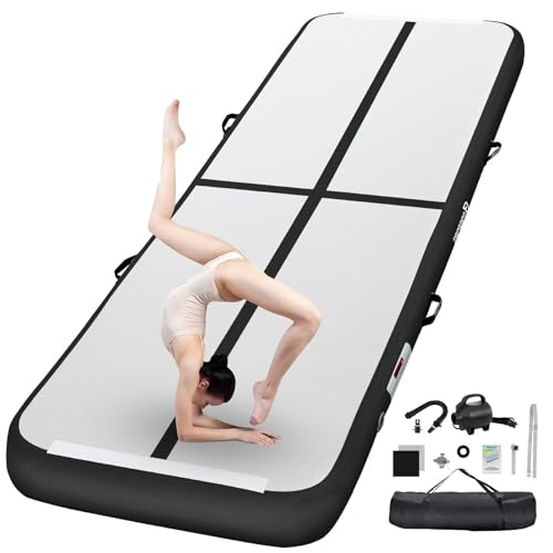 FBSPORT Airtrack Matte, 10cm Hoch Verdicken 2M Tumbling Matte,Gymnastikmatte mit Luftpumpe,Trainingsmatte mit Tragetasche,Turnmatte für Zuhause, Outdo