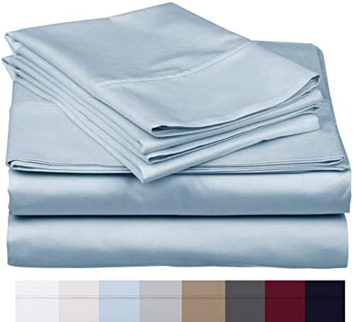Carressa Linen 800 Thread Count 100% Long Staple Soft Egyptian Cotton Sheet Set, 4 Piece Set, King Sheets, Upto 17" Deep Pocket, Smooth & Soft Sateen Weave, Deep Pocket, Luxury Bedding, Sky Blue