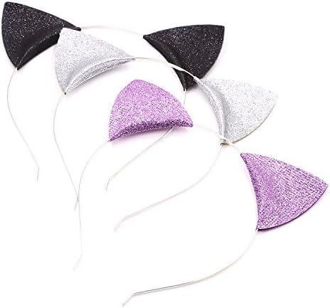 Cat Ears Headband, Glitter Hair Band for Party Headwear for Women Girls, 3 PCS