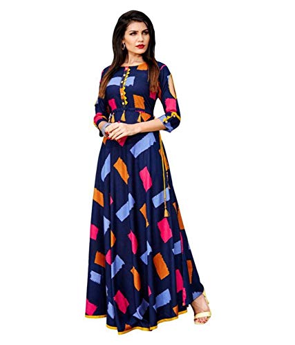 pristivefashionhub women's blue reyon indo-western party wear gown