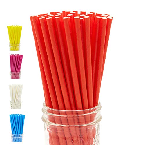 Oro Tree 200-Pack Biodegradable Paper Straws - Solid Color Drinking Straws - Bulk Paper Straws for Juices, Shakes, Smoothies, Party Supplies, Decorations, Birthday, Baby Shower, Eco-Friendly (Red)