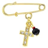 In Season Jewelry 18k Gold Plated Cross Simulated Azabache Birth Gift Protection Baby Pin Brooch