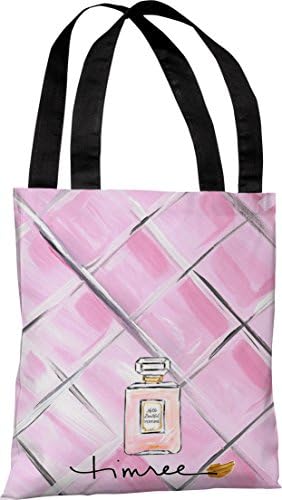 One Bella Casa Bow Perfume/Pink Quilted Tote Bag by Timree Gold, 16"x 16", White/Pink