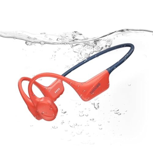 DOOGEEEco Bone Conduction Headphones IP68 Waterproof for Swimming 10H Battery Bluetooth 5.4 Storage 32GB Ideal for Cycling (Red)