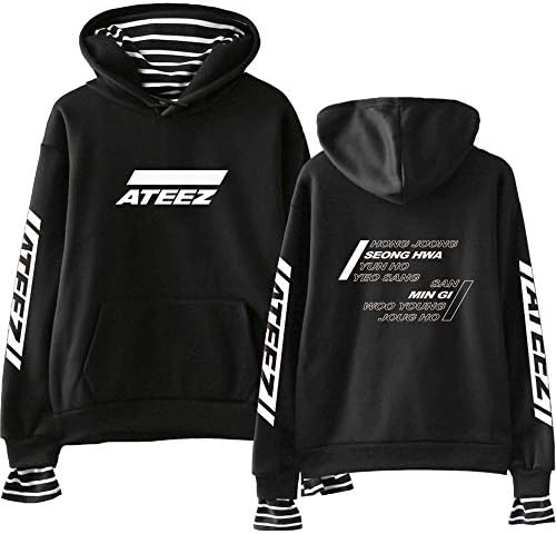Indrah Unisex ATEEZ Sweatshirts Fake Two Pieces Hooded Sweatshirts Fashion Printed Pullover for ATEEZ Fans