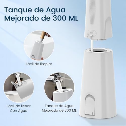 Irrigador oral portátil, irrigador dental profissional sem fio vimmk 8 bicos 5 modos, ipx7 à prova d'água 300ml usb-c recarregável para limpeza de dentes, para casa e viagens (branco)