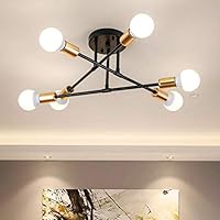 Industrial Chandelier Semi Flush Mount Ceiling Pendant Light, CraftThink 6 Lights in Wrought Iron Edison Bulb, Metal Modern Pendant Light for Kitchen Bathroom Dining Room Bed Room (Black)