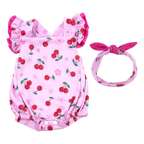 BABESIDE Reborn Baby Doll Clothes Cherry Pattern for 17- 22 Inch Baby Doll Clothes Outfits with Headband Newborn Girl