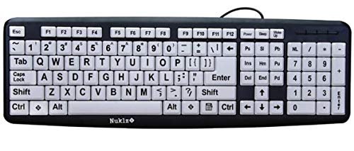 Nuklz N Large Print Computer Keyboard with White Keys & Black Letters for Visually Impaired