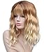 Akali Ombre Blonde Wigs for Women Natural Looking with a Satin Healthy Sheen Heat Resist Synthetic 14inch Curly Short Bob Wig with Air Bangs Blonde Wig for Daily Use