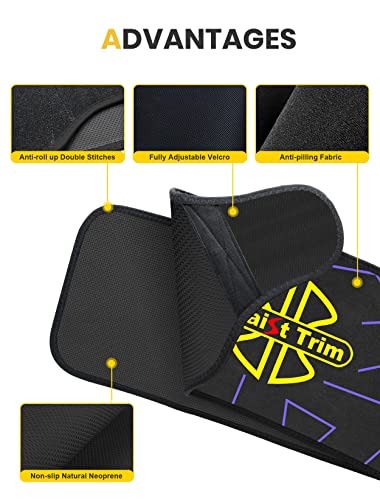 Fovbun Waist Trainer for Women & Men, Sweat Belt for Belly/Back/Lumbar Support, Stretchable Neoprene Sauna Tummy Control Workout Waist Trimmer, 55’’ Long Adjustable Straps, Slimming Body Shaper Black