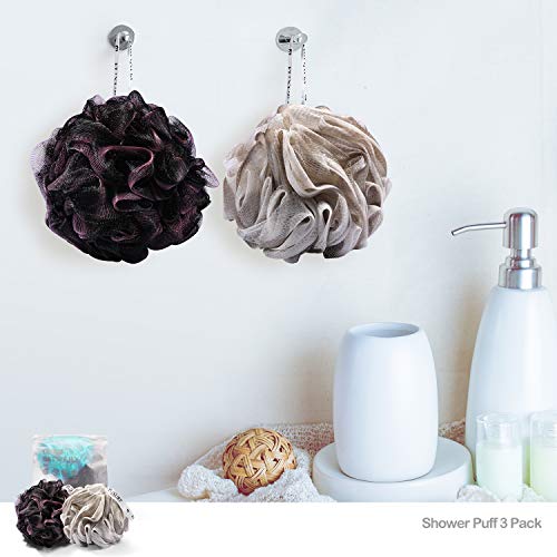Fuxury 4 pcs Bath Sponges Shower Loofah Swirls Color Set, 3 pcs 75g Mesh Pouf + 1 pcs 20g for Baby or Face Washing