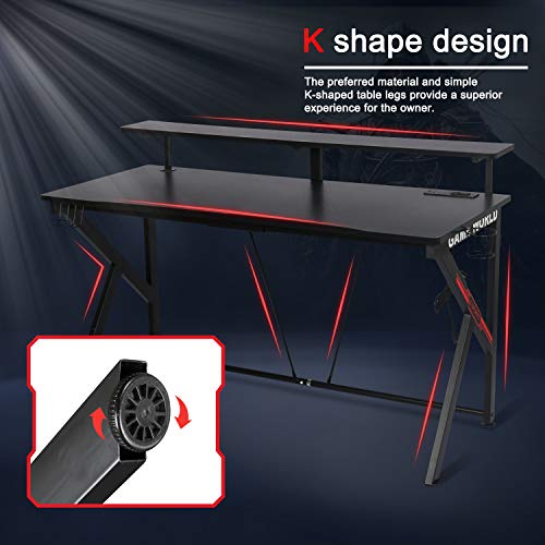 LYNSLIM Black Computer Gaming Desks 55” W x 23” D Computer Table with Display Support Plate