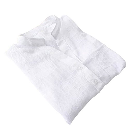 Clearance Sale! FarJing Women Cotton Solid Long Sleeve Shirt Casual Loose Blouse Button Down Tops (Size: M, White)