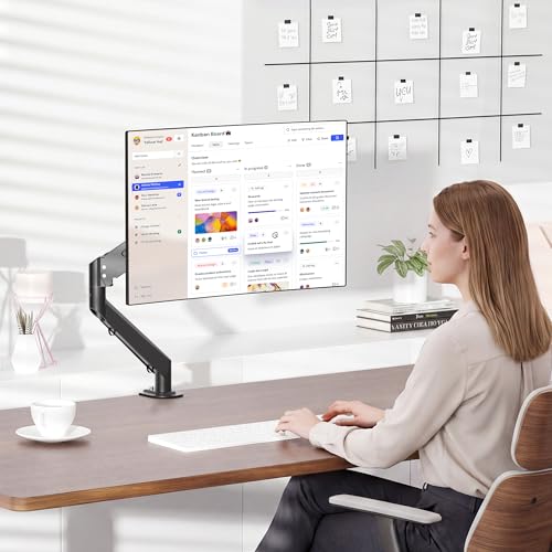 Suptek Single Monitor Arm Gas Spring, Monitor Arm Desk Mount for 17-35 inch Monitors up to 11kg, Tool Free Height Adjustable Screen Arm with Tilt Swivel Rotation, VESA 75/100mm, C-clamp/Grommet Option