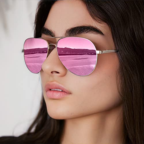 SODQW Aviator Sunglasses for Women Men Oversized with Metal Frame