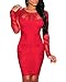 Cfanny Women's Lace Nude Illusion See Through Sleeves Bodycon Dress,Red,Large